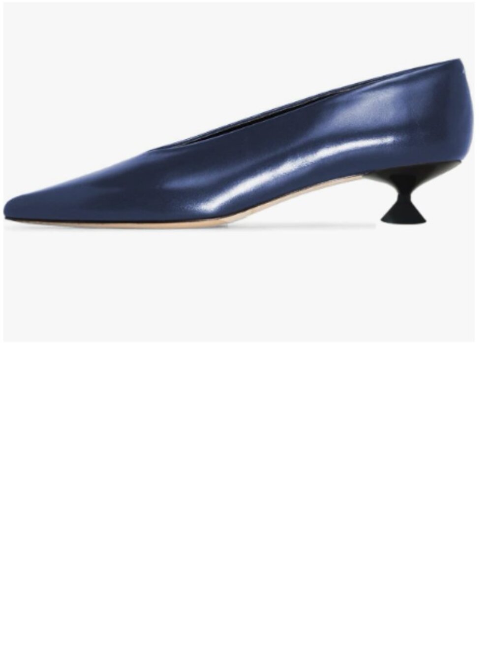 FSJ Blue Pointed Toe V Cut Low Kitten Heel Slip On Pumps Soft Leather Shoes